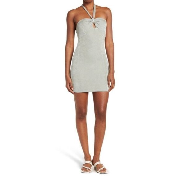 Elodie Metallic Seafoam Halter Neck Mini Dress size L - Picture 6 of 16